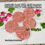 Australia beef mince 85CL Anggana's BURGER PATTY seasoned with Italian herbs ECONOMY THIN frozen price for 500g 5pcs